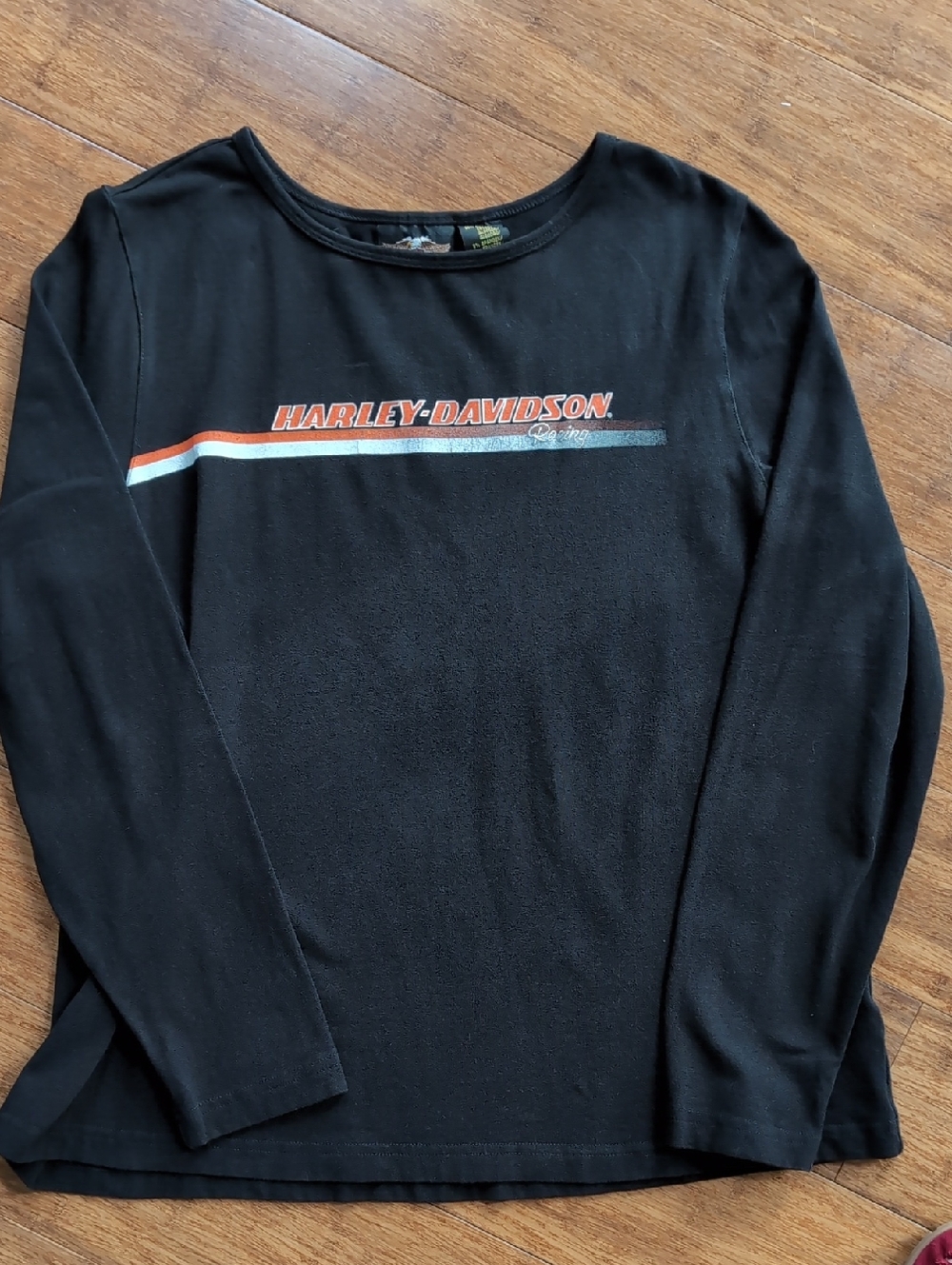 Harley-Davidson Black Tee with Orange and White Stripe Logo